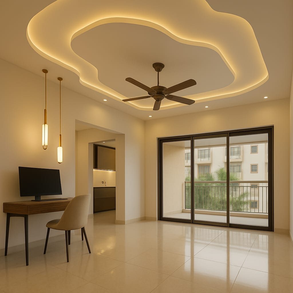 Study & Living Area, Pathardi Phata — gypsum POP false ceiling by Alecxa Interiors, Nashik