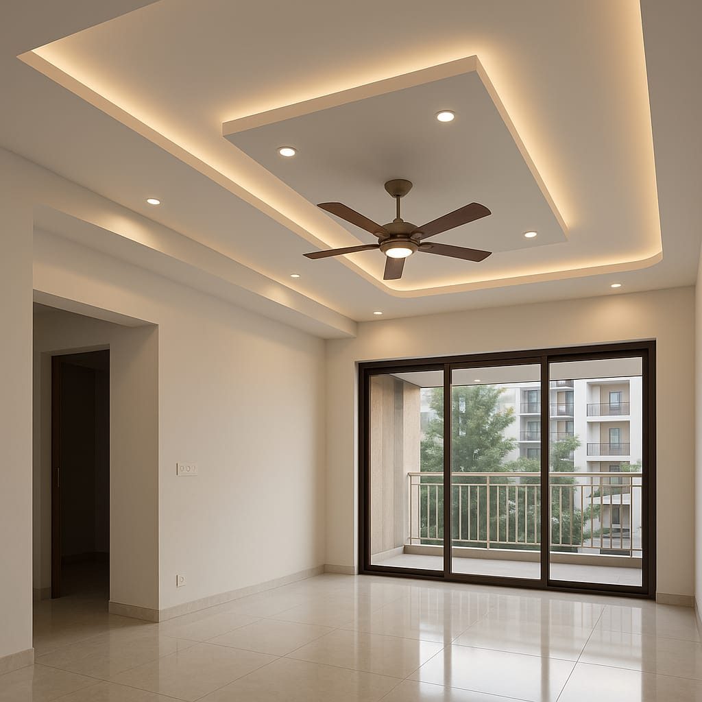 Apartment Living Room, Wadala Gaon — false ceiling by Alecxa Interiors, Nashik