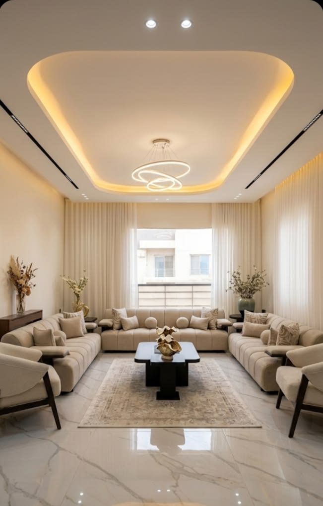 Formal Living Room, College Road — gypsum POP false ceiling by Alecxa Interiors, Nashik